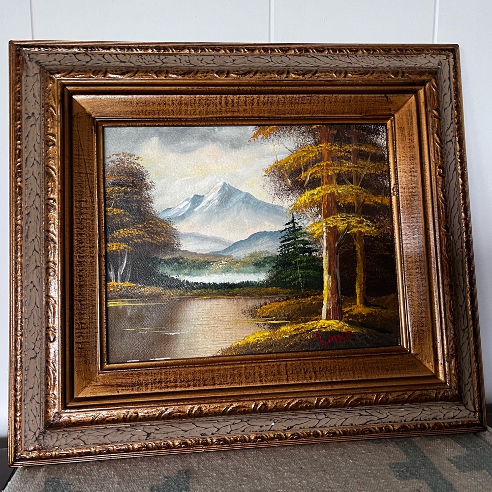 Vintage “Peaceful Pool” Original Painting Albert Laing Framed Canvas Acrylics